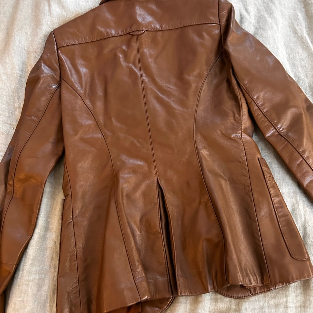 Women's Brown Leather Jacket - Picture 3 of 11
